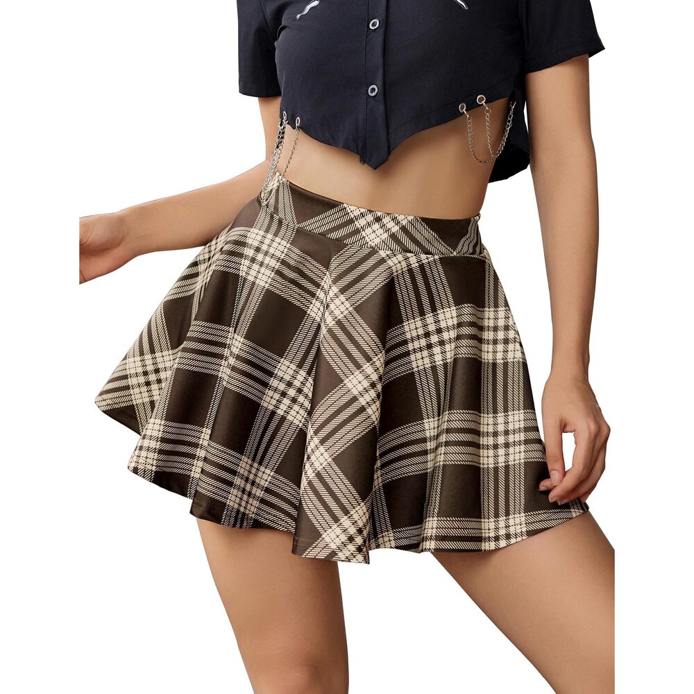 6222 Skirts Plus Size y2k Stretch Fitted Bodycon Mini Skater Skirt Plaid